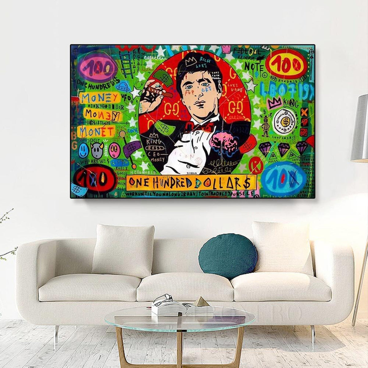 God Father Money Hundred Dollar Canvas Wall Art