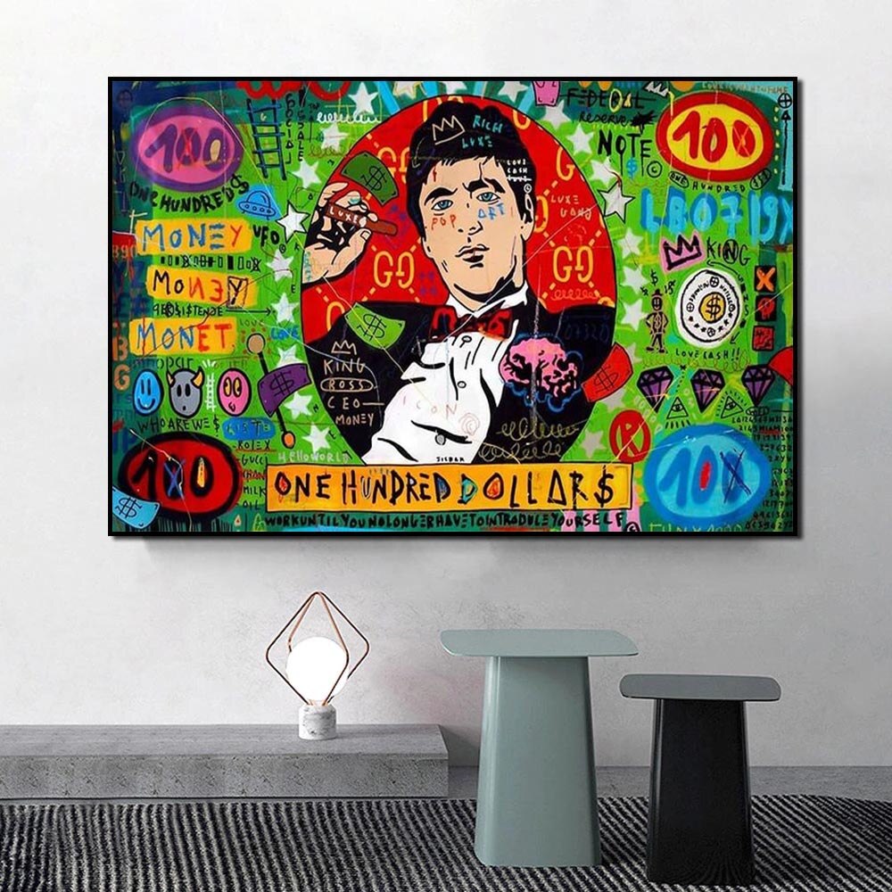 God Father Money Hundred Dollar Canvas Wall Art-ChandeliersDecor