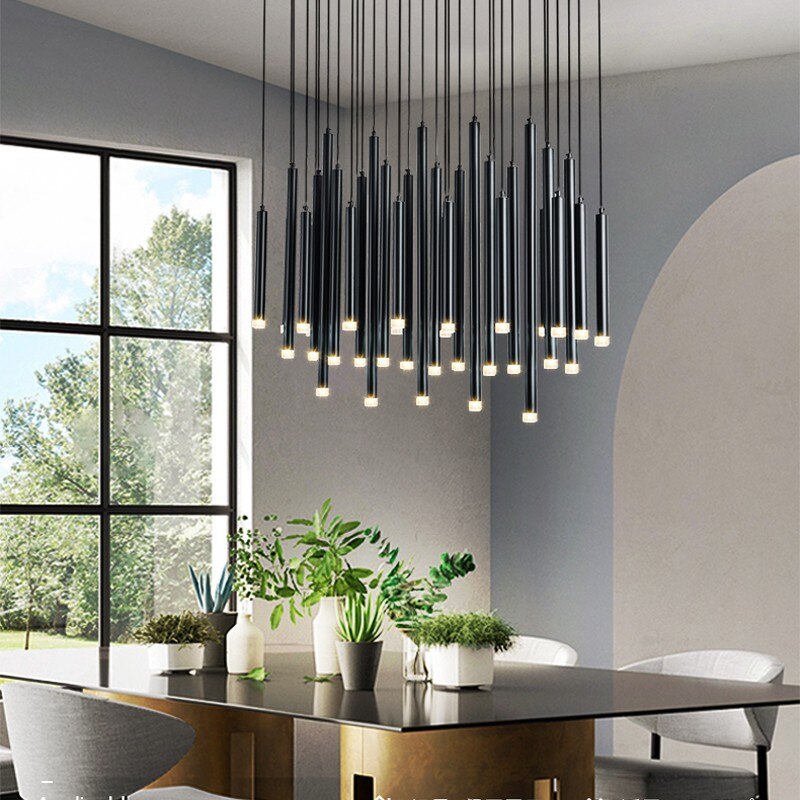 Gold and Black Long Tubes LED Chandelier Light-ChandeliersDecor