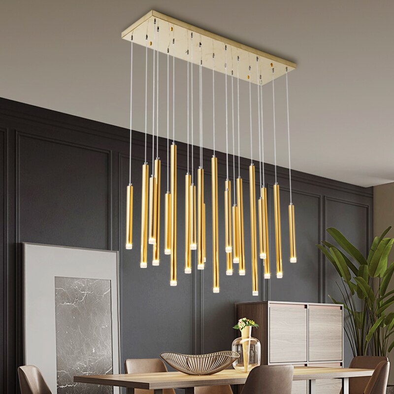 Gold and Black Long Tubes LED Chandelier Light-ChandeliersDecor