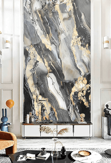 Gold & Black Stone Design - Marble Wallpaper Murals-ChandeliersDecor.com