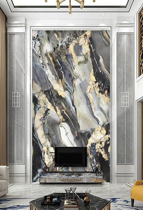 Gold & Black Stone Design - Marble Wallpaper Murals-ChandeliersDecor