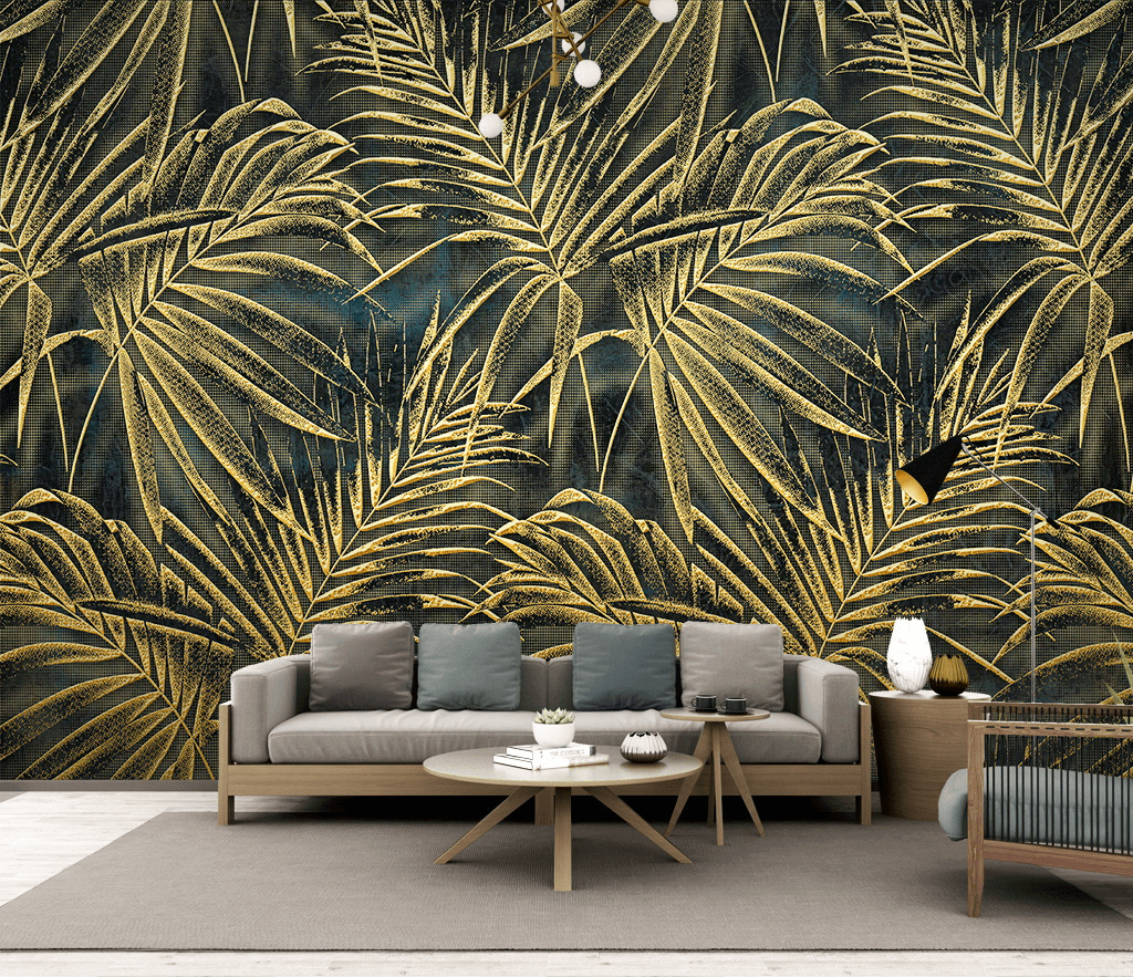 Gold Leafs Pattern Wallpaper Murals-ChandeliersDecor.com