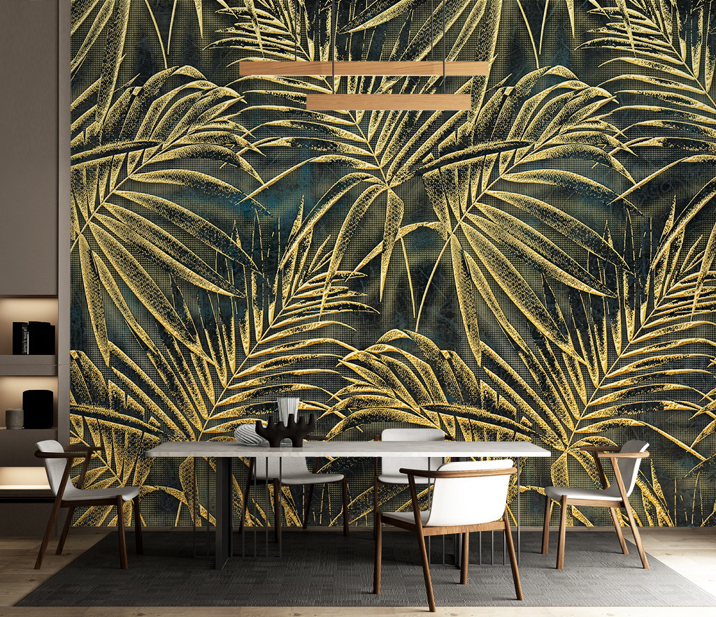 Gold Leafs Pattern Wallpaper Murals-ChandeliersDecor