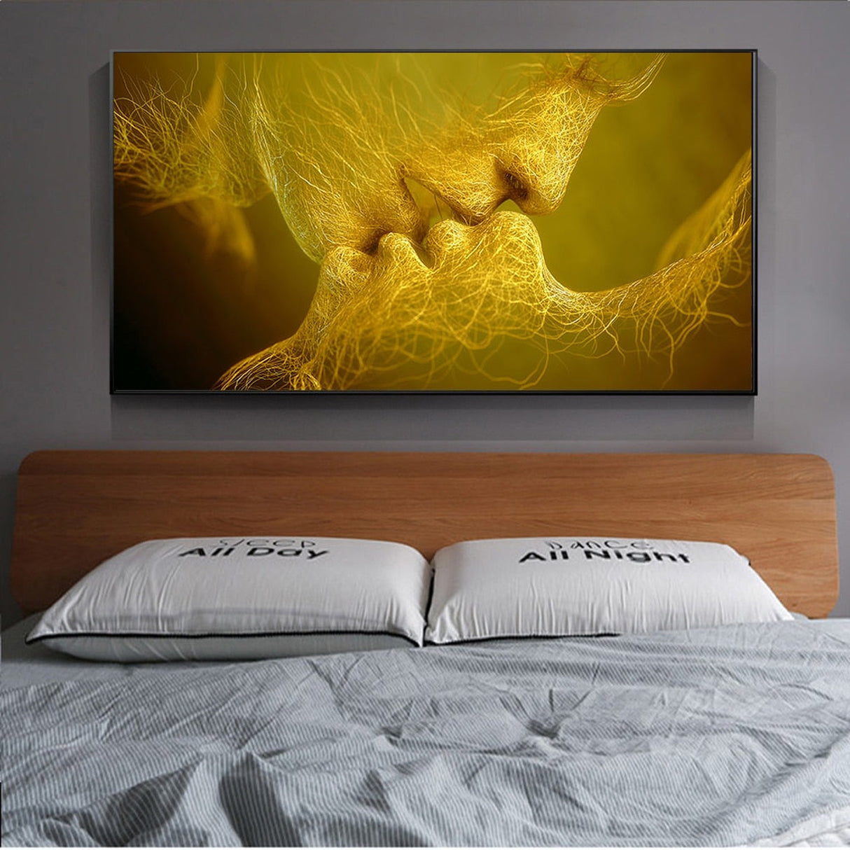 Golden And Black Love Kiss Lips Canvas Wall Art