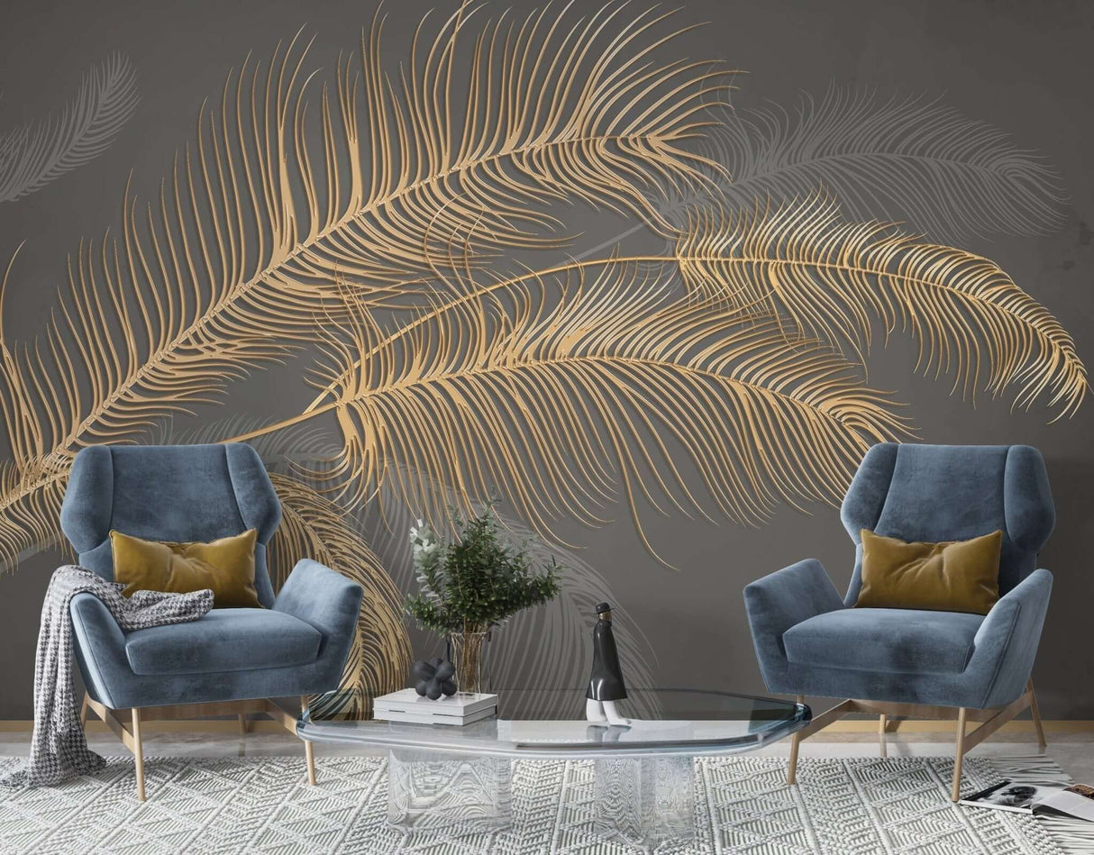 Golden Leaf Wallpaper Mural: Nature-inspired Design-ChandeliersDecor.com