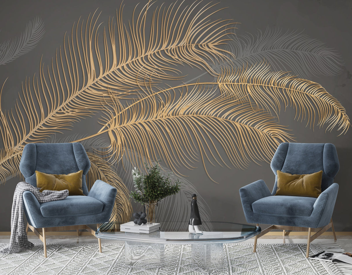 Golden Leaf Wallpaper Mural: Nature-inspired Design-ChandeliersDecor