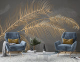 Golden Leaf Wallpaper Mural: Nature-inspired Design-ChandeliersDecor