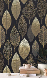 Golden Leafs Pattern Wallpaper Mural-ChandeliersDecor.com