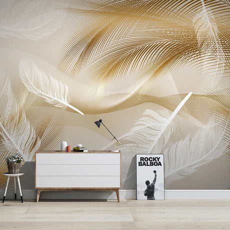 Golden Leaves Wallpaper Mural - Transform Your Space-ChandeliersDecor