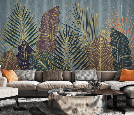 Golden line Leafs Wallpaper Murals-ChandeliersDecor.com