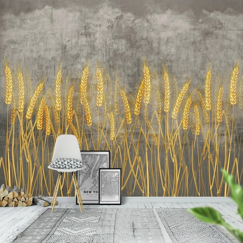 Goldene Weizenfeld-Tapete für die Wanddekoration zu Hause