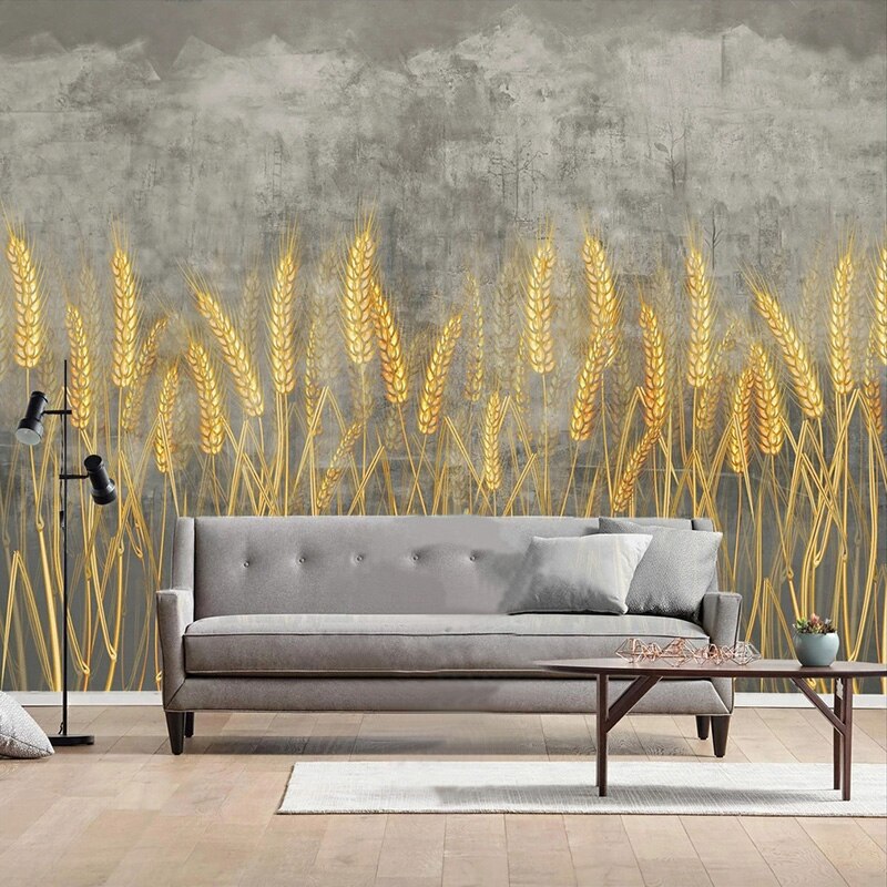 Goldene Weizenfeld-Tapete für die Wanddekoration zu Hause