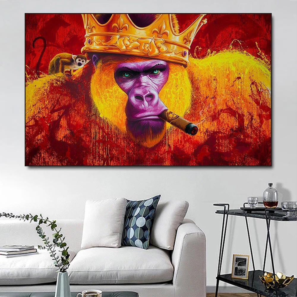 Gorilla King Crowned Canvas Wall Art-ChandeliersDecor