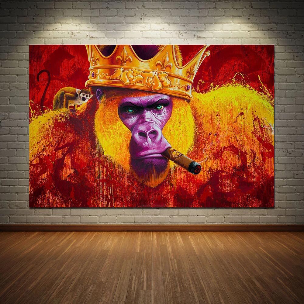 Gorilla King Crowned Canvas Wall Art-ChandeliersDecor