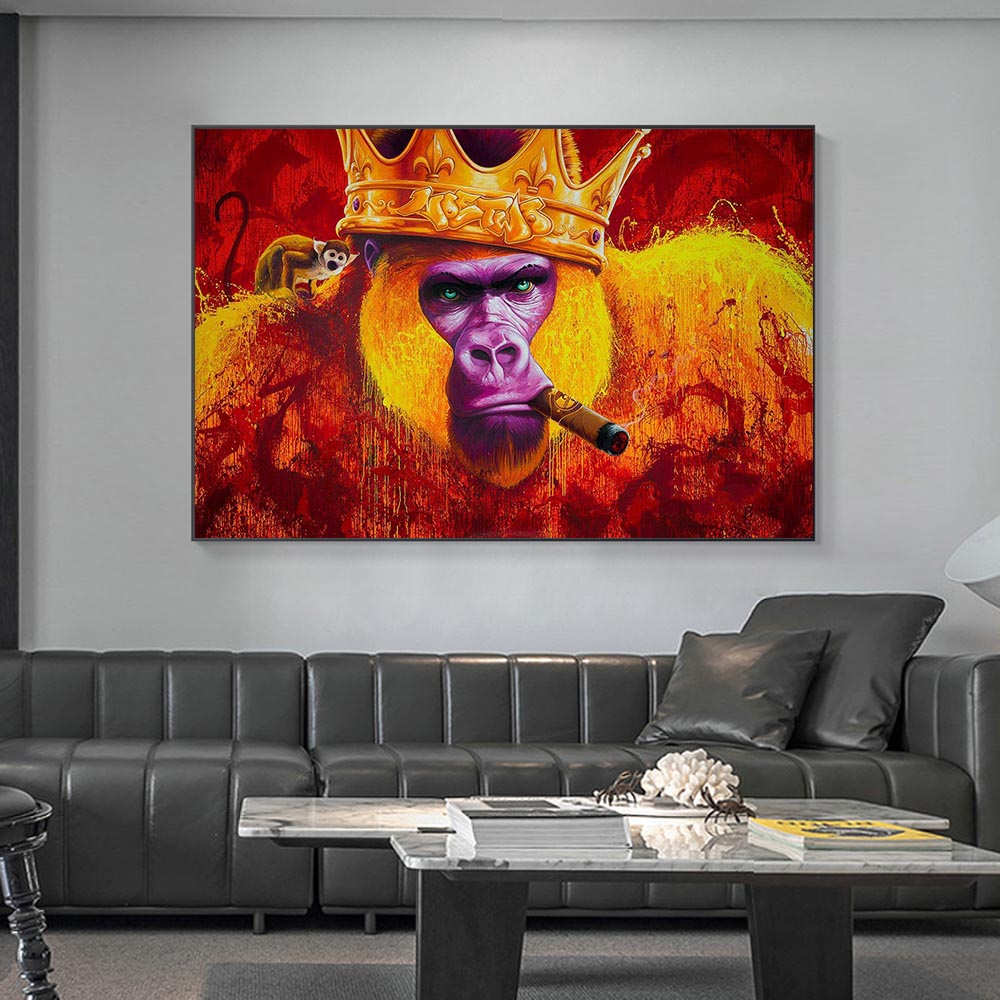 Gorilla King Crowned Canvas Wall Art-ChandeliersDecor