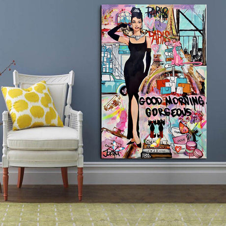 Graffiti Art Hepburn Canvas Wall Art-ChandeliersDecor