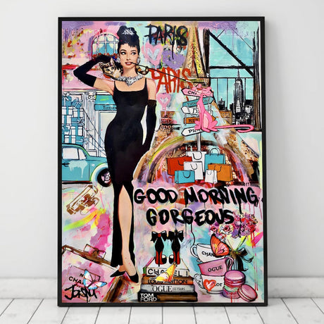 Graffiti Art Hepburn Canvas Wall Art-ChandeliersDecor