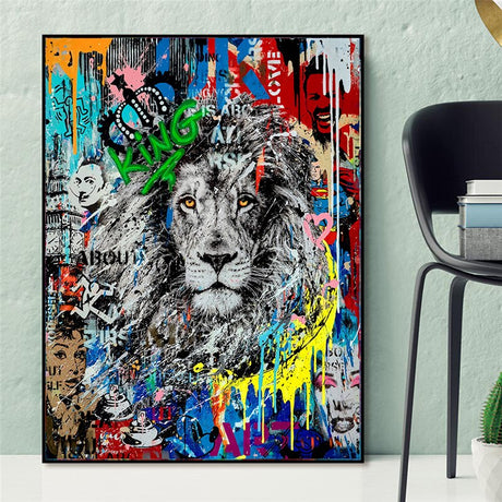 Graffiti Art Lion Canvas Wall Art-ChandeliersDecor