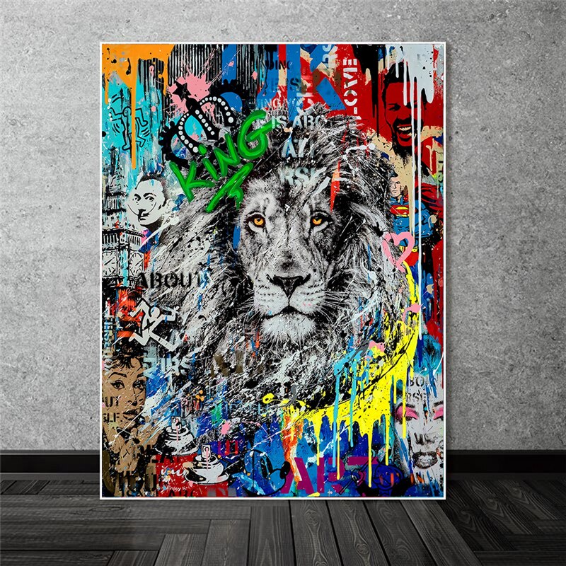 Graffiti Art Lion Canvas Wall Art-ChandeliersDecor