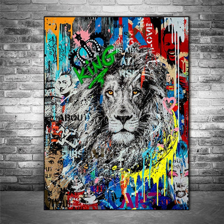 Graffiti Art Lion Canvas Wall Art-ChandeliersDecor