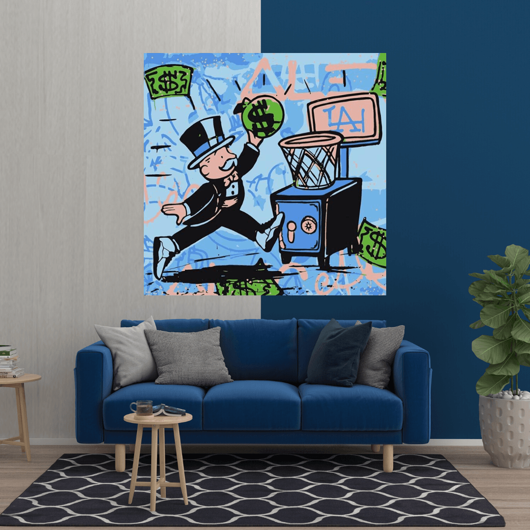 Graffiti Art Love Heart Money Basket Monopoly Making Money Canvas Wall Art-ChandeliersDecor