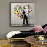 Graffiti Art of Guy Behind The Love Canvas Wall Art-ChandeliersDecor