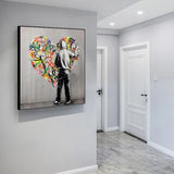 Graffiti Art of Guy Behind The Love Canvas Wall Art-ChandeliersDecor