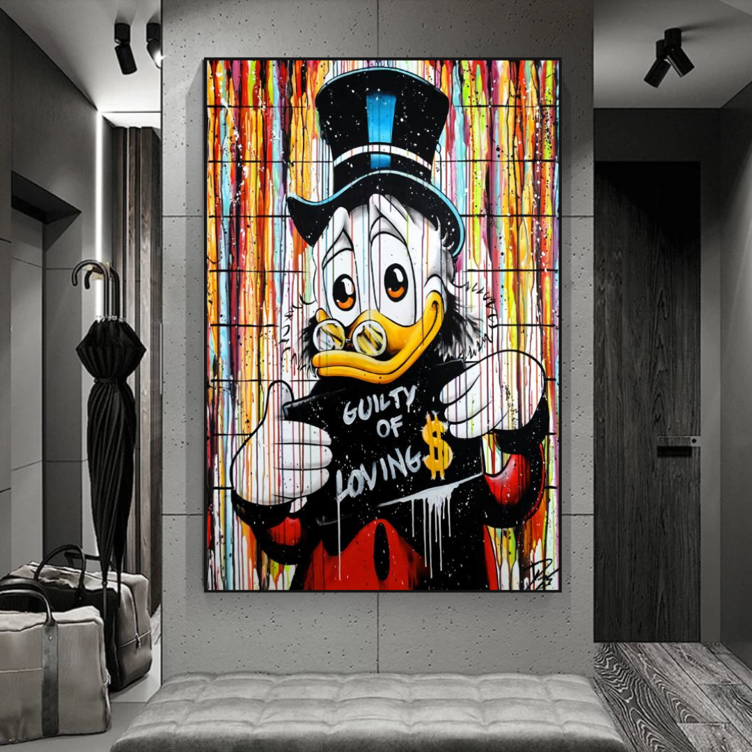 Graffiti Art Scrooge Donald Duck Guilty of Love Canvas Wall Art-ChandeliersDecor