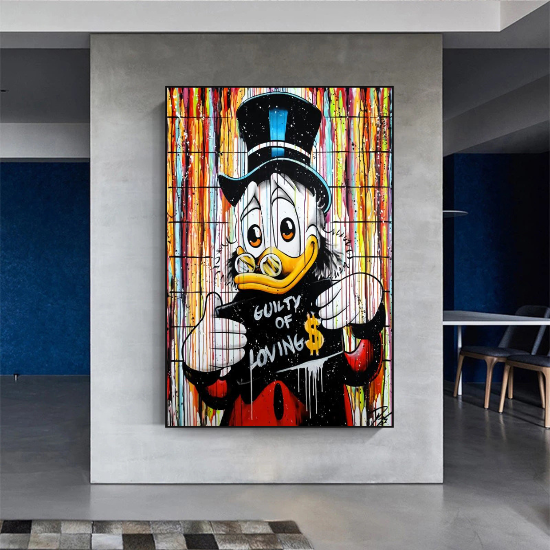 Graffiti Art Scrooge Donald Duck Guilty of Love Canvas Wall Art-ChandeliersDecor