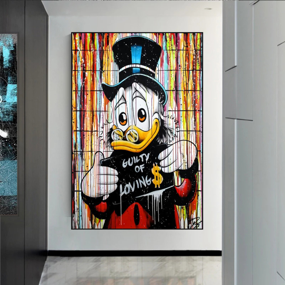 Graffiti Art Scrooge Donald Duck Guilty of Love Canvas Wall Art-ChandeliersDecor