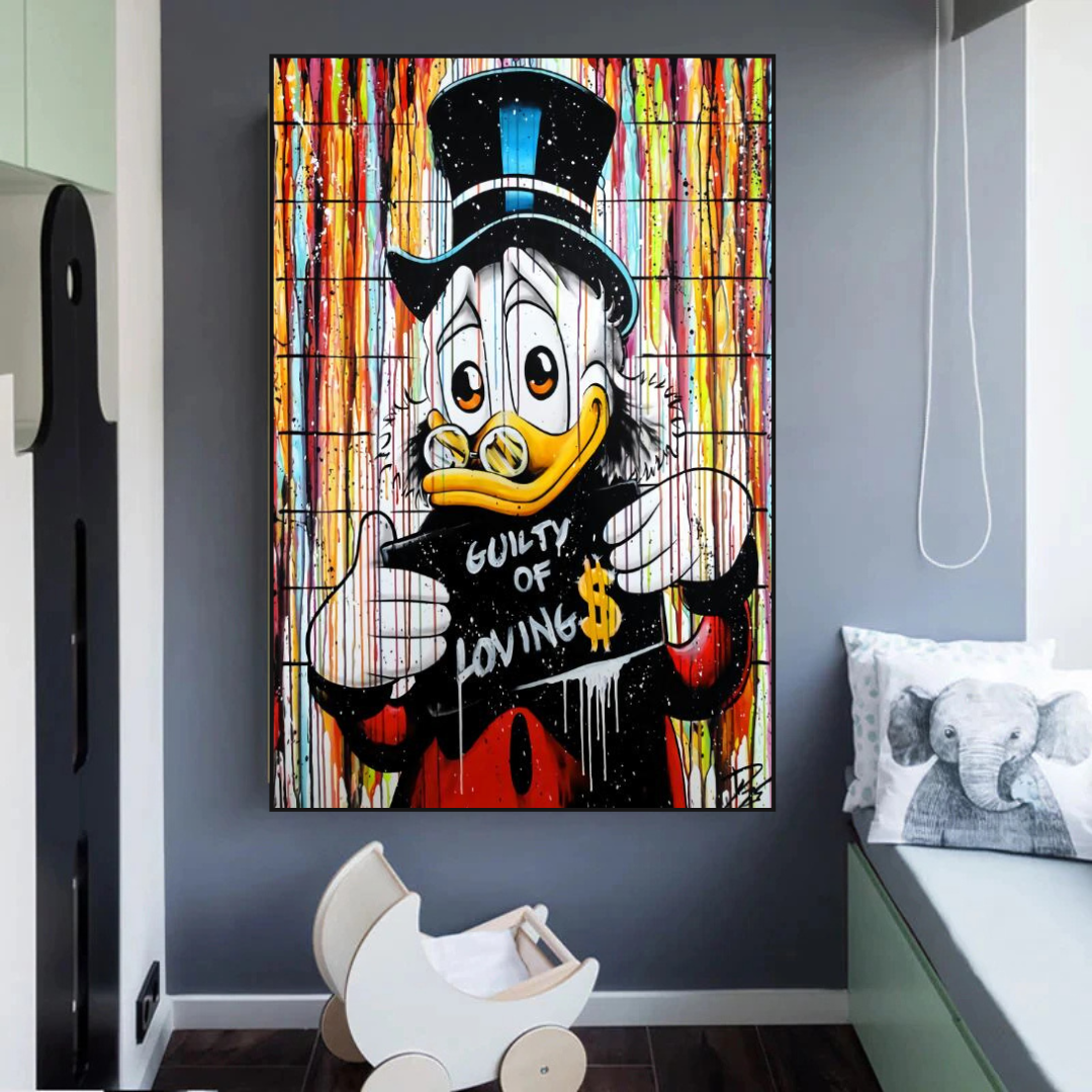 Graffiti Art Scrooge Donald Duck Guilty of Love Canvas Wall Art-ChandeliersDecor