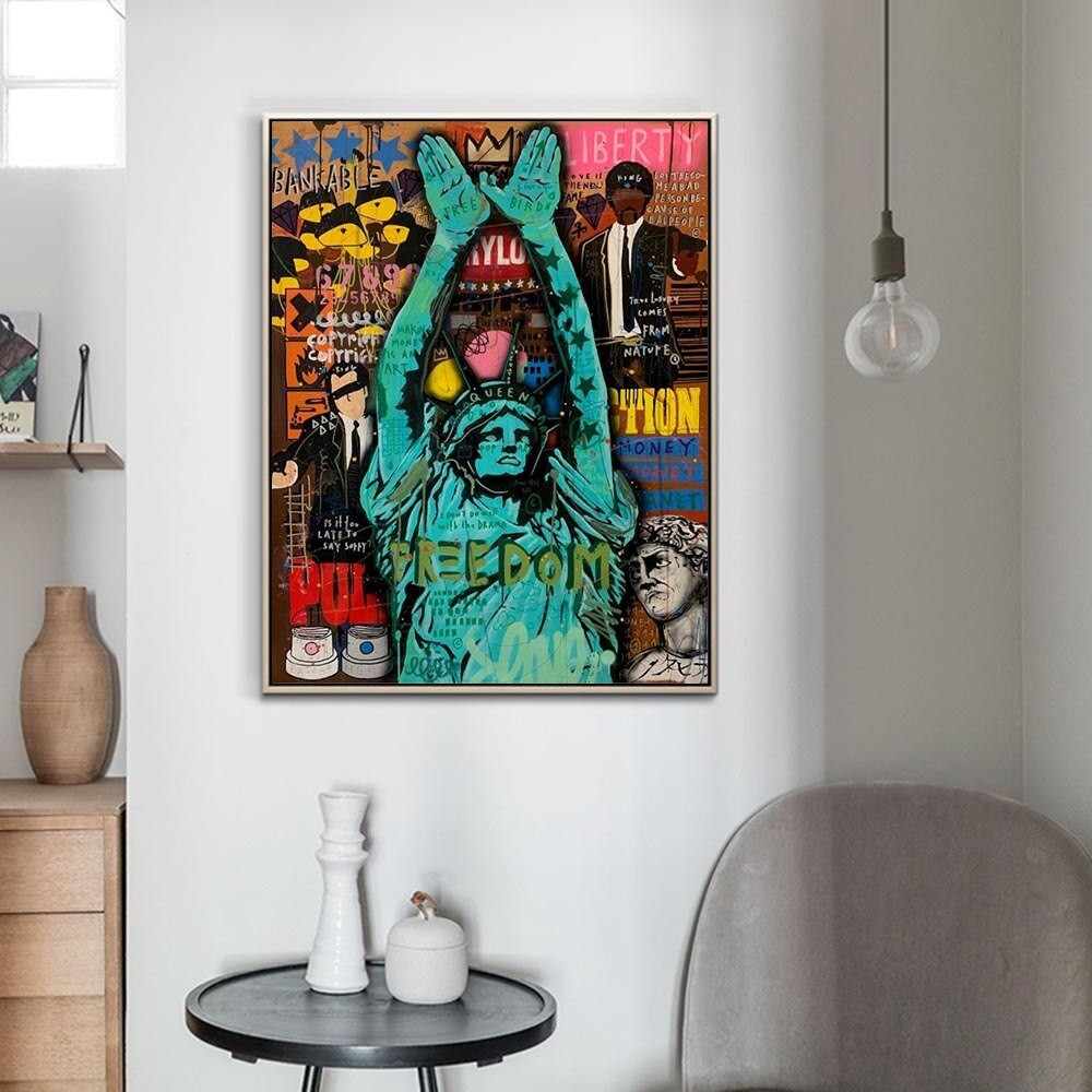 Graffiti Art Sculpture Statue Of Liberty Canvas Wall Art-ChandeliersDecor