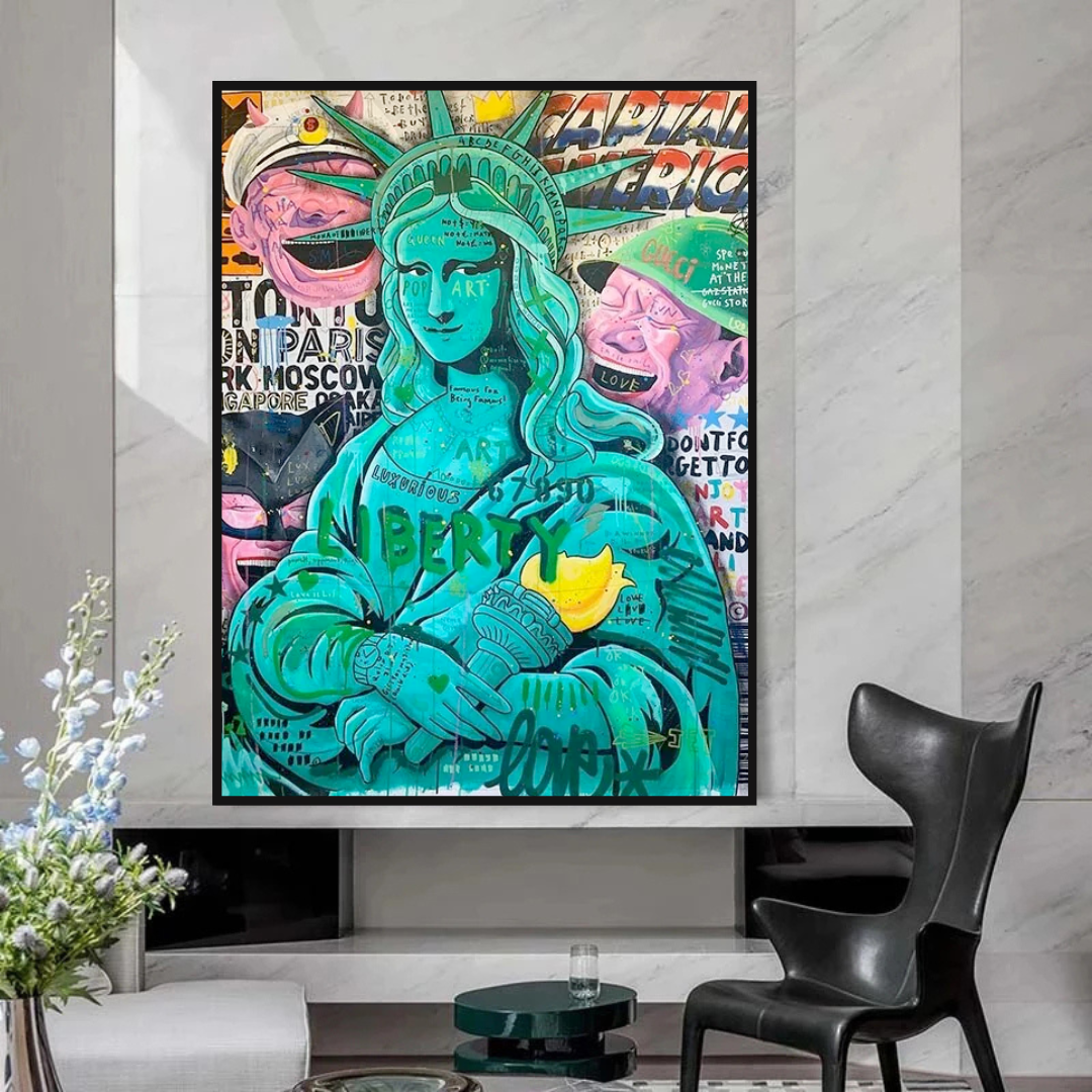 Graffiti Art Sculpture Statue Of Liberty Canvas Wall Art-ChandeliersDecor