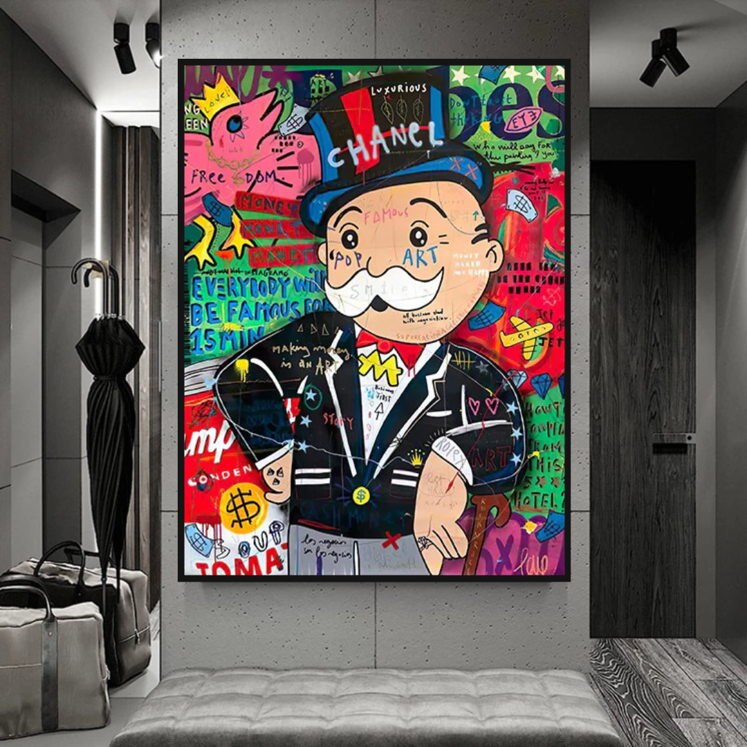 Graffiti Artwork Monopoly Rich Man Canvas Wall Art-ChandeliersDecor