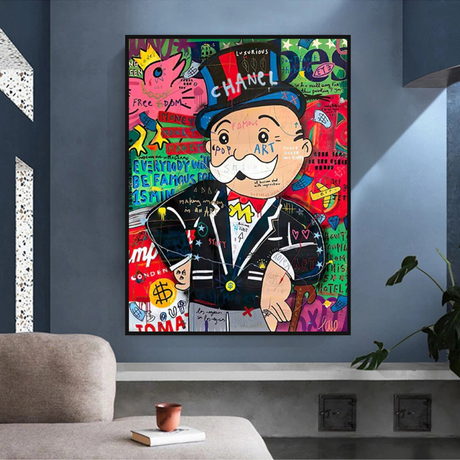 Graffiti Artwork Monopoly Rich Man Canvas Wall Art-ChandeliersDecor