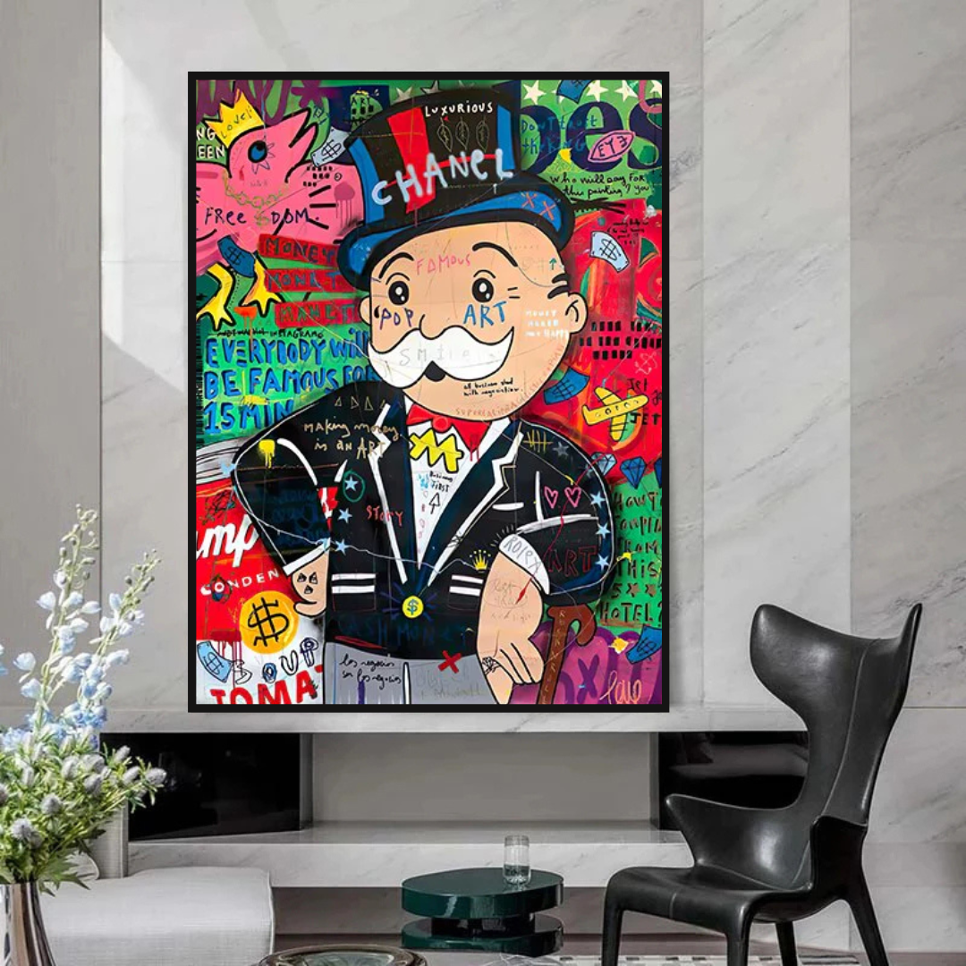 Graffiti Artwork Monopoly Rich Man Canvas Wall Art-ChandeliersDecor