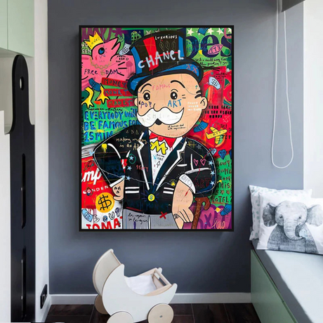 Graffiti Artwork Monopoly Rich Man Canvas Wall Art-ChandeliersDecor