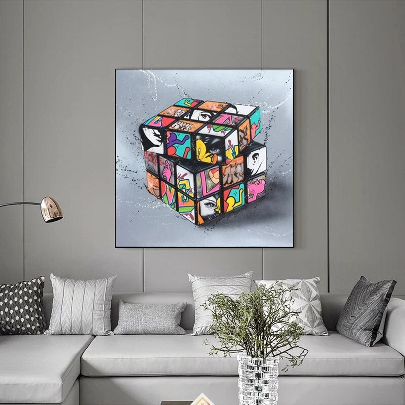 Graffiti Artwork of Magic Blocks Canvas Wall Art-ChandeliersDecor