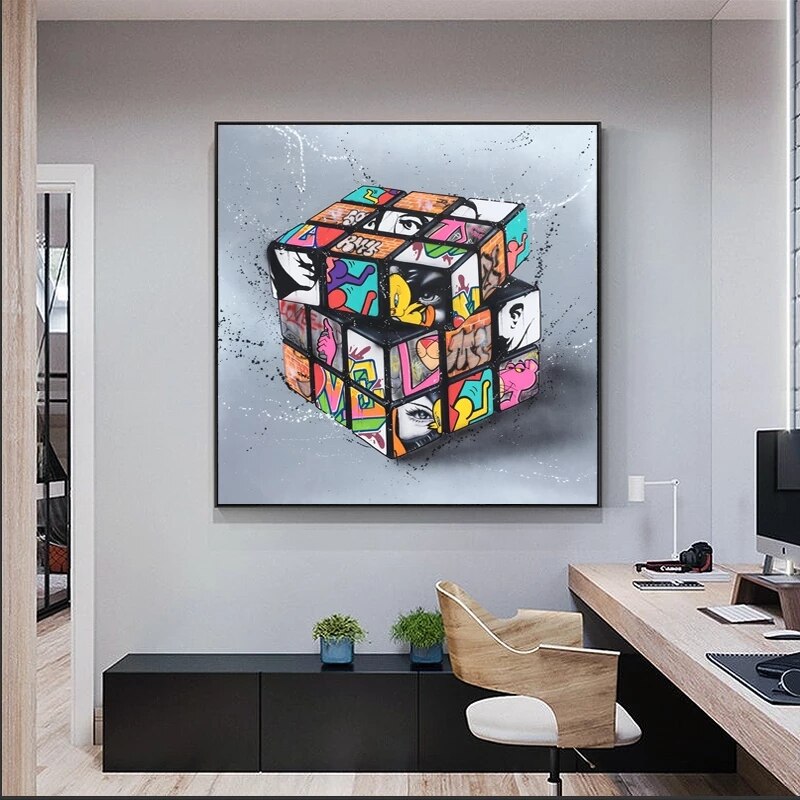 Graffiti Artwork of Magic Blocks Canvas Wall Art-ChandeliersDecor