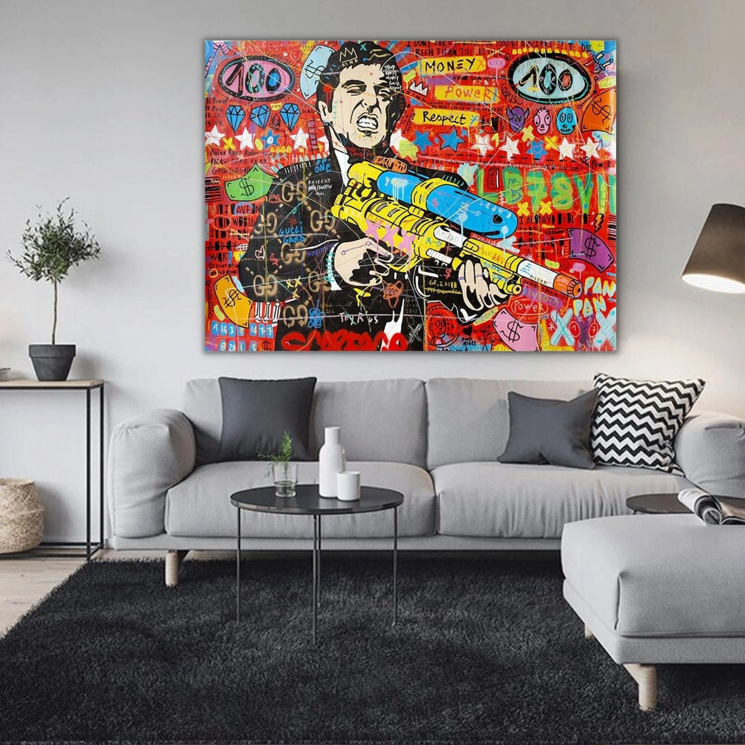 Graffiti Canvas Wall Poster - Godfather Scarface Pablo Design-ChandeliersDecor