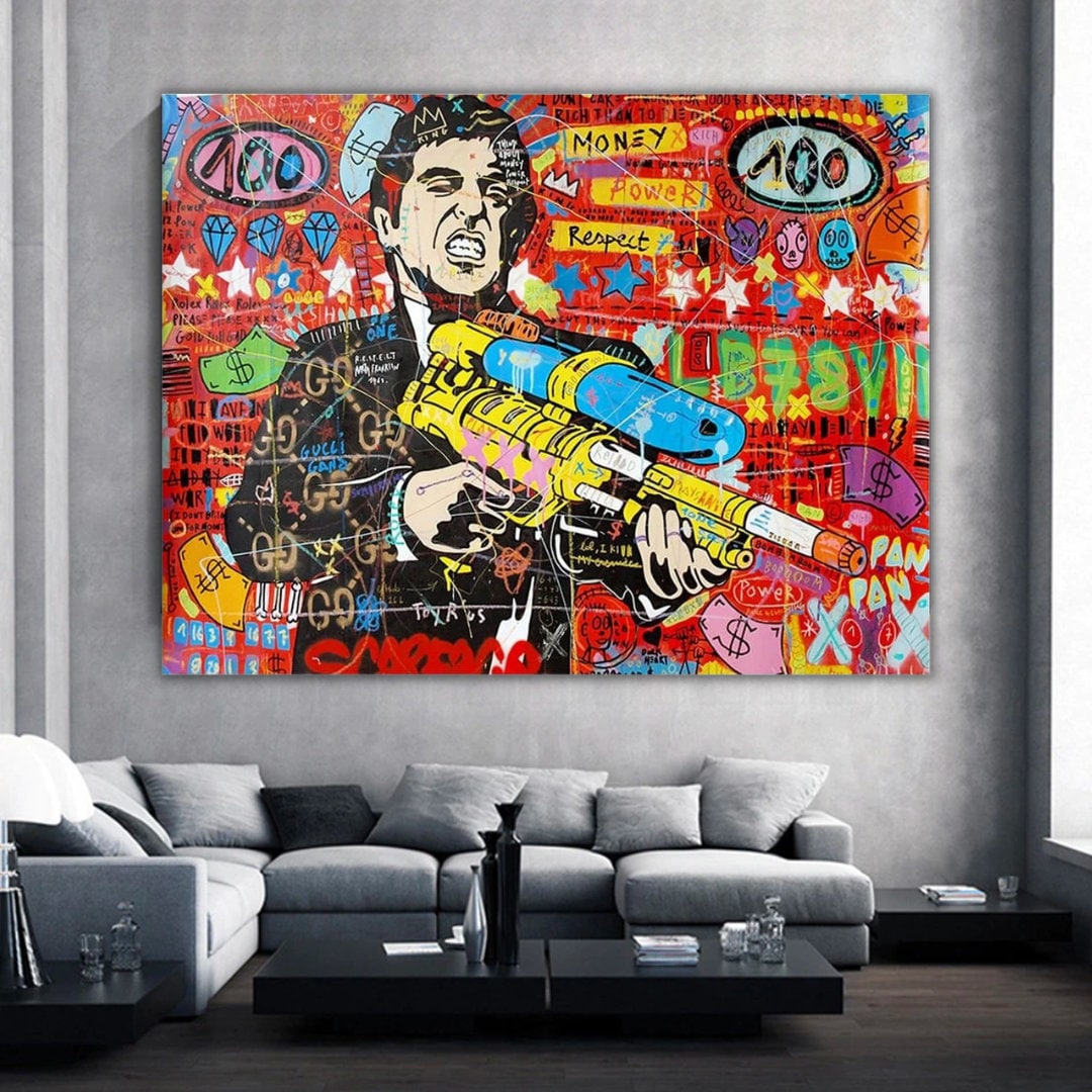 Graffiti Canvas Wall Poster - Godfather Scarface Pablo Design-ChandeliersDecor