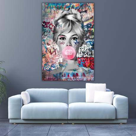 Graffiti Chewing Gum Sexy Lady Canvas Wall Art-ChandeliersDecor