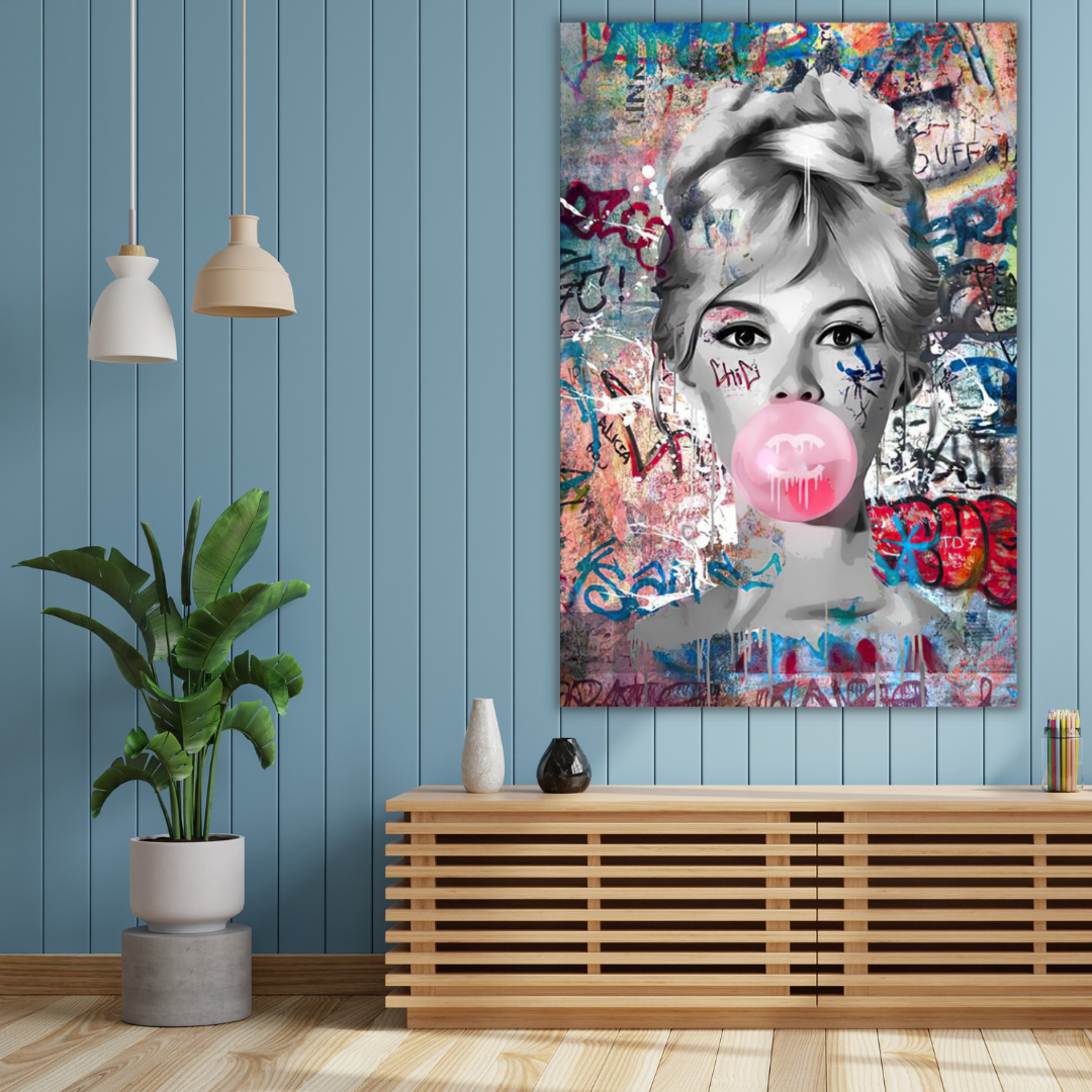 Graffiti Chewing Gum Sexy Lady Canvas Wall Art-ChandeliersDecor