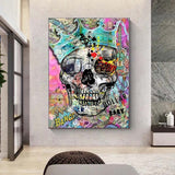 Graffiti Colourful Skulls with Crown Canvas Wall Art-ChandeliersDecor