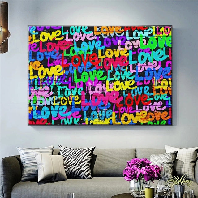 Graffiti Love and Heart Canvas Wall Art