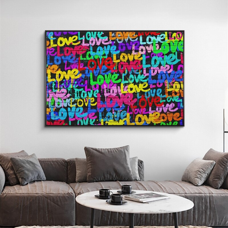 Graffiti Love and Heart Canvas Wall Art-ChandeliersDecor