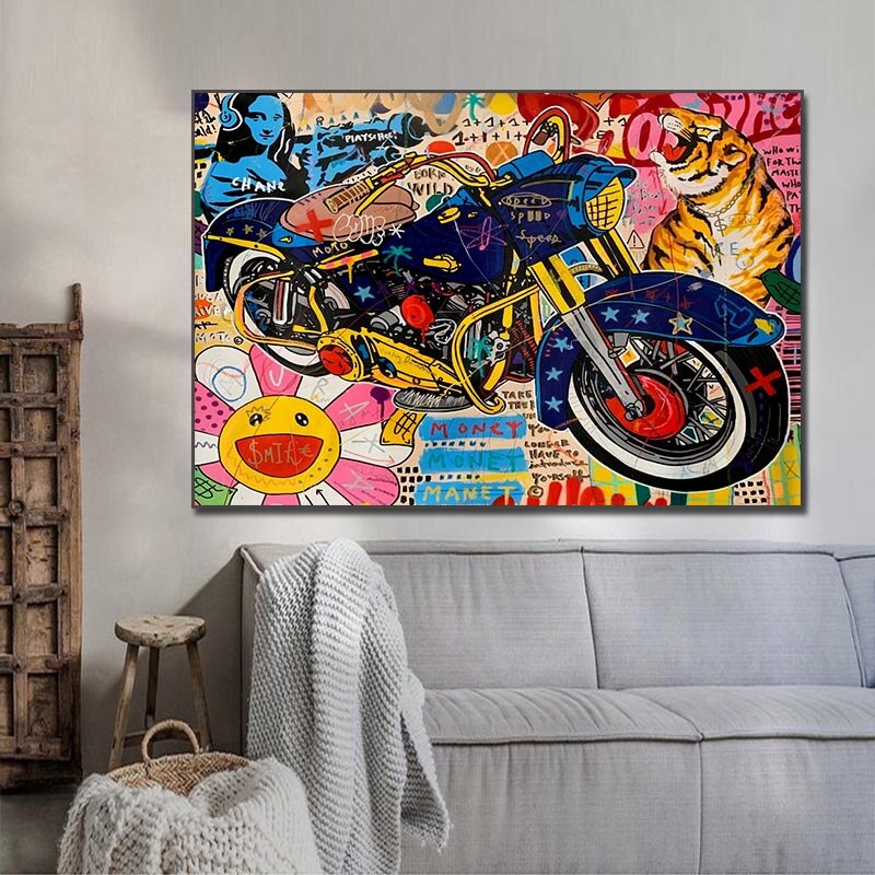 Graffiti Moto Canvas Wall Art-ChandeliersDecor