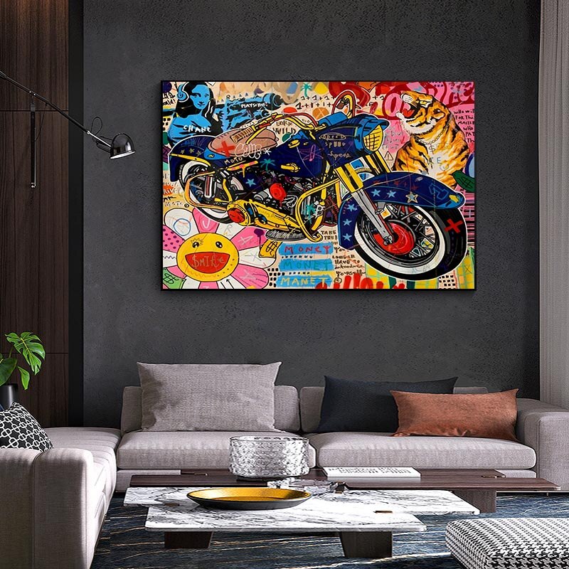 Graffiti Moto Canvas Wall Art-ChandeliersDecor