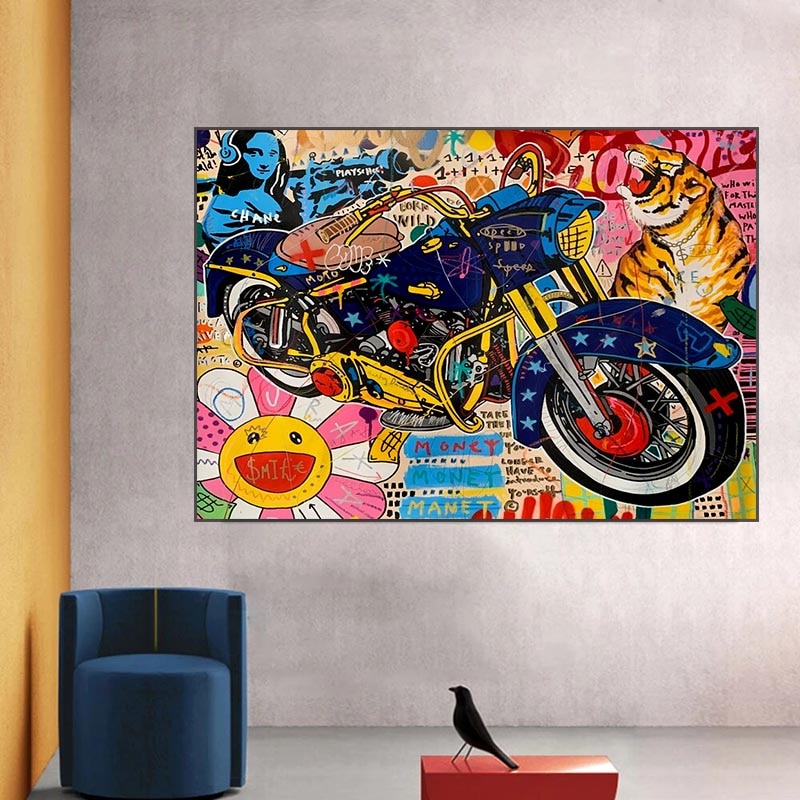 Graffiti Moto Canvas Wall Art-ChandeliersDecor